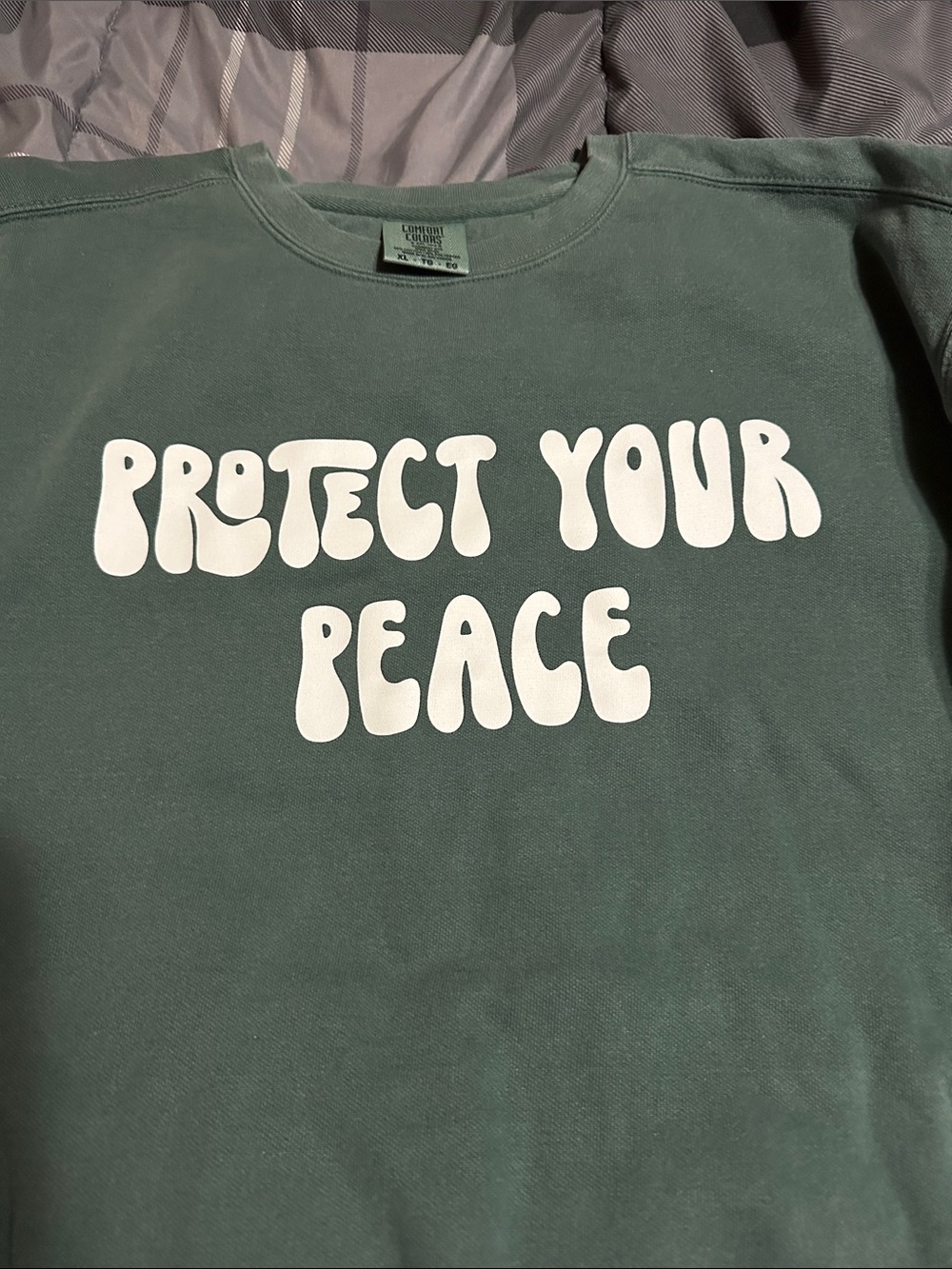 Protect Your Peace Graphic Sweatshirt - Pink on Olive Green - Picture 2 of 3
